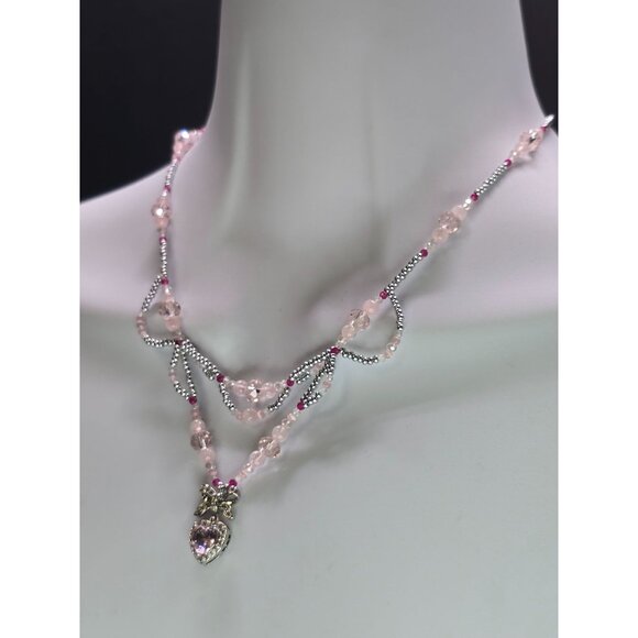 Unique Handcrafted 925 Sterling Silver Ruby Sweet Heart Inspired beaded Necklace - Picture 4 of 11